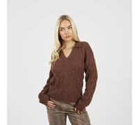 Brave Soul Collared Cable Knit Jumper - Brown - Brown - L