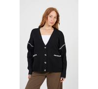 Brave Soul Contrast Stitch Button Through V-Neck Cardigan In Black Black M
