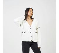Brave Soul Contrast Stitch Button Through V-neck Cardigan - Ivory - Ivory - L