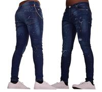 BRAVE SOUL Cool Guy Blue Stretch Jeans with Ripped & Paint Splatter Effect Blue 34W / 32L