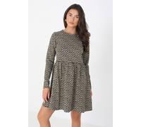 Brave Soul Cotton Animal Print Long Sleeve Mini Smock Dress In Light Grey Light Grey XS