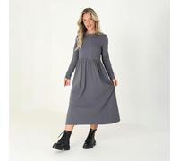 Brave Soul Cotton Long Sleeve Midi Smock Dress - Grey - Grey - XL