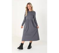 Brave Soul Cotton Long Sleeve Midi Smock Dress - Grey - Grey - L