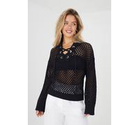 Brave Soul Cotton Open Knit Jumper In Black Black S