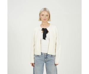 Brave Soul Crew Neck Cable Knit Cardigan With Bow - Cream - Cream - XS