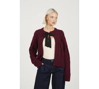 Brave Soul Crew Neck Cable Knit Cardigan With Bow In Wine Wine S