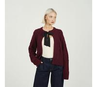 Brave Soul Women's Crew Neck Cable Knit Cardigan With Bow in Wine | Size: XL Brave Soul Wine XL