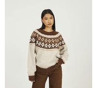 Brave Soul Crew Neck Fairisle Jumper - Taupe - Taupe - S