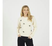 Brave Soul Women's Crew Neck Jumper With Jewel Bow Detail in Cream | Size: Medium Brave Soul Cream M