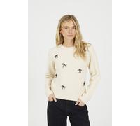 Brave Soul Crew Neck Jumper With Jewel Bow Detail In Cream Cream S