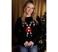 Brave Soul Crew Neck Sequin Graphic Christmas Jumper In Black Black S