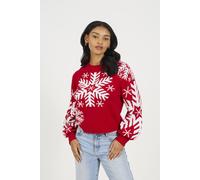 Brave Soul Crew Neck Snowflake Christmas Jumper In Red Red L