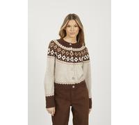 Brave Soul Women's Crew Neck Fairisle Knit Cardigan in Taupe | Size: Large Brave Soul Taupe L
