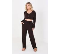Brave Soul Women's Cropped Long Sleeve & Wide Leg Lounge Set in Chocolate | Size: Large Brave Soul Chocolate L