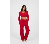 Brave Soul Cropped Long Sleeve & Wide Leg Lounge Set In Red Red L