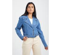 Brave Soul Denim Biker Jacket In Mid Blue Mid Blue 8