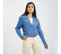 Brave Soul Denim Biker Jacket - Mid Blue - Mid Blue - 8