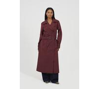 Brave Soul Women's Double-Breasted Longline Trench Coat in Burgundy | Size: 8 Brave Soul Burgundy 8