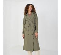 Brave Soul Women's Double-Breasted Longline Trench Coat in Light Khaki | Size: 10 Brave Soul Light Khaki 10