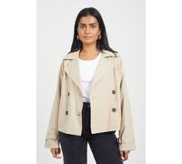 Brave Soul Double Breasted Short Trench Coat In Stone Stone 16