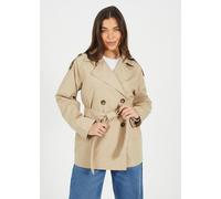 Brave Soul Double Breasted Short Mac With Self Tie Belt In Stone Stone 12