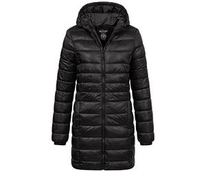 BRAVE SOUL Everett Women's Fashion Long Quilted Jacket, Schwarz, XS