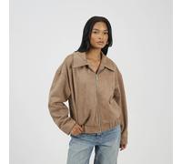 Brave Soul Faux Suede Bomber Jacket - Taupe - Taupe - 10