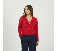 Brave Soul Fluffy Knit Cardigan With Jewel Embellishment - Red - Red - S