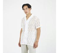 Brave Soul Geometric Crochet Short Sleeve Shirt - White - White - XL