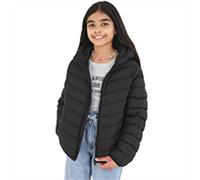 BRAVE SOUL Girls Puffer Jacket with Hood, Full Zip, 2 Buttoned Pockets & Inner Pocket - Winter Coat, Age 7 TO 13 Years (UK, Age, 13 Years, Regular, Black)