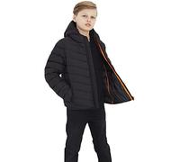BRAVE SOUL Grant Boys Puffer Hooded Jacket Lightweight Warm Padded Winter Coat Black 9-10 Years
