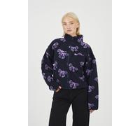 Brave Soul Graphic Bow Print Zip Through Sherpa Fleece In Navy Navy M