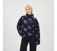 Brave Soul Women's Graphic Bow Print Zip Through Sherpa Fleece in Navy | Size: Large Brave Soul Navy L