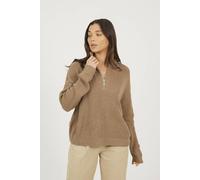 Brave Soul Half Zip Funnel Neck Fisherman Knit Jumper In Beige Beige L