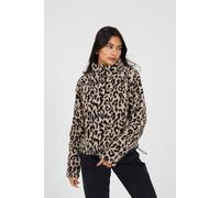 Brave Soul Half Zip Leopard Print Sherpa Fleece In Tan Tan XS