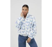 Brave Soul Heart Print Zip Through Sherpa Fleece In Blue Blue M