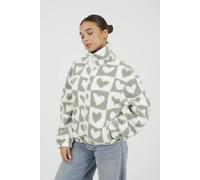 Brave Soul Heart Print Zip Through Sherpa Fleece - Green - Green - L