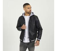 Brave Soul Jersey Hooded Varsity Style PU Jacket - Black - Black - XL