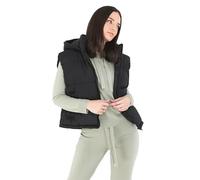 BRAVE SOUL Ladies Mila Padded Bodywarmer Cropped Microfibre Hooded Gilet (UK, Numeric, 10, Regular, Regular, Black)