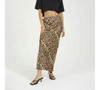 Brave Soul Leopard Print Satin Midi Skirt - Brown - Brown - L