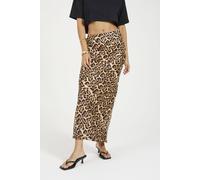 Brave Soul Women's Leopard Print Satin Midi Skirt in Brown | Size: XL Brave Soul Brown XL