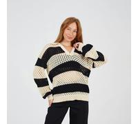 Brave Soul Lightweight Stripe Open Knit Jumper - Stone - Stone - S