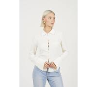 Brave Soul Long Sleeve Button Through Collared Blouse In Cream Cream L