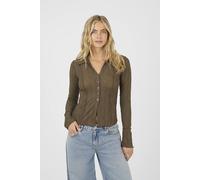 Brave Soul Long Sleeve Collared Textured Jersey Top In Light Brown Light Brown M