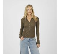 Brave Soul Long Sleeve Collared Textured Jersey Top - Light Brown - Light Brown - S