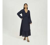 Brave Soul Long Sleeve Maxi Dress With Frill Detail - Navy - XS - Navy
