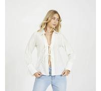 Brave Soul Long Sleeve Tie Front Blouse - Cream - Cream - XL