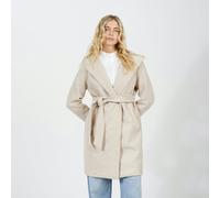 Brave Soul Longline Hooded Coat with Belt - Beige - Beige - 14