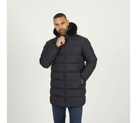 Brave Soul Longline Padded Jacket With Faux Fur Trim Hood - Black - Black - S