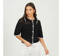 Brave Soul Loose Knit Collared Blouse - Black - Black - M